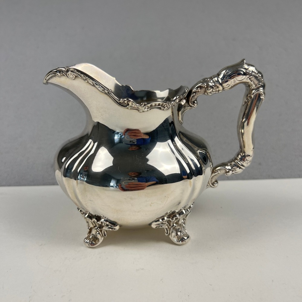 Reed & Barton Creamer Pitcher 4.5in Silver Soldered Ornate Footed 1457